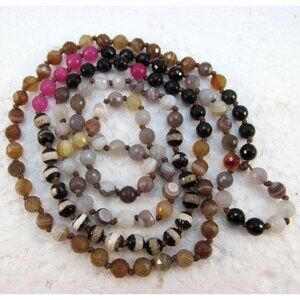 Hand Knotted Multicolor Faceted Agate Beaded 38 inch Long Necklace
